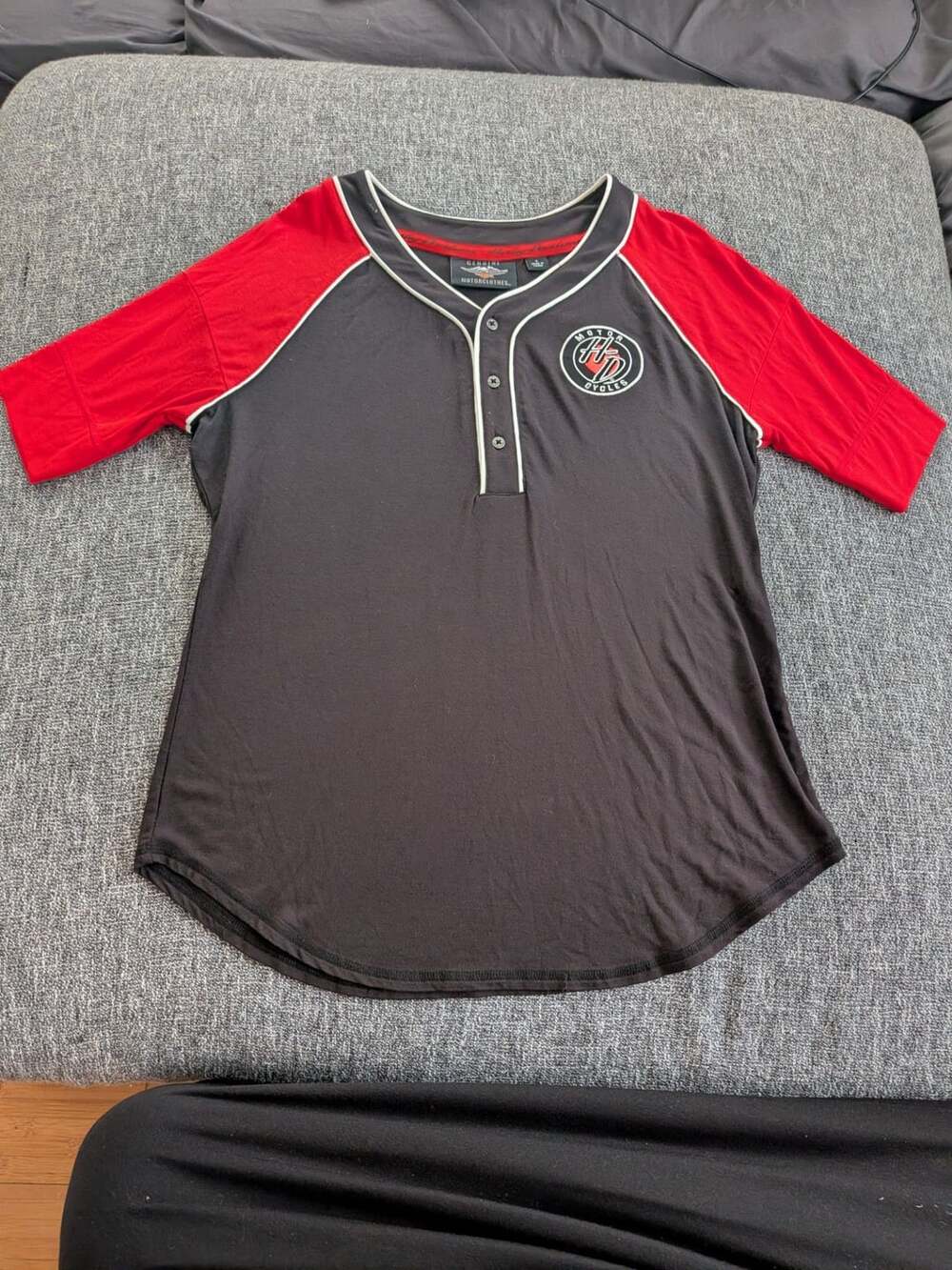 Harley Davidson Women's Black Red Baseball Jersey Henley Size S